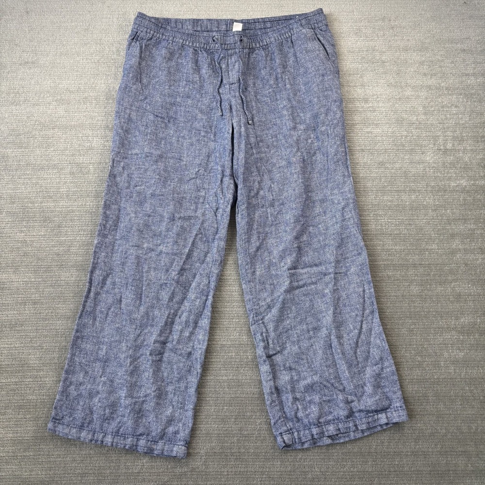 Old Navy Linen Blend Pants Women L Blue Elastic Waist Draw String Coastal Resort